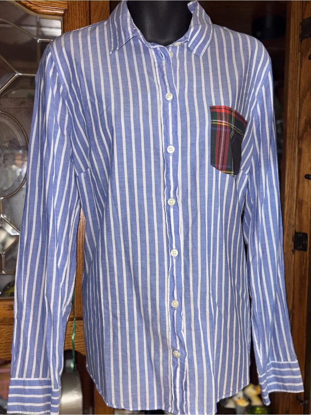 J.Crew Perfect Shirt Button-Up featuring a blue and white striped pattern large